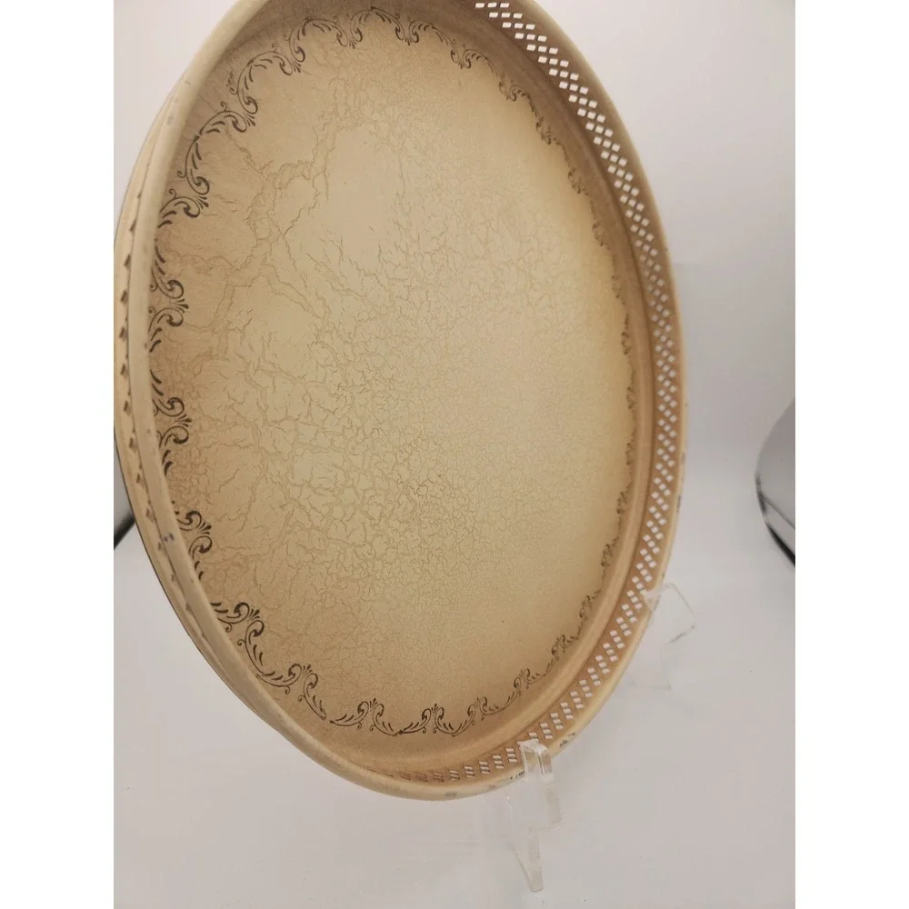 Vintage Look‎ Round Crackled Decorative Vanity Tray Yellow